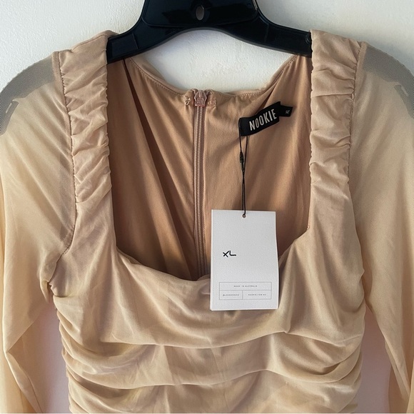 New! Nookie Revolve Vision Nude Ruched Mini Bodycon Fitted Dress 37642 - Picture 4 of 9